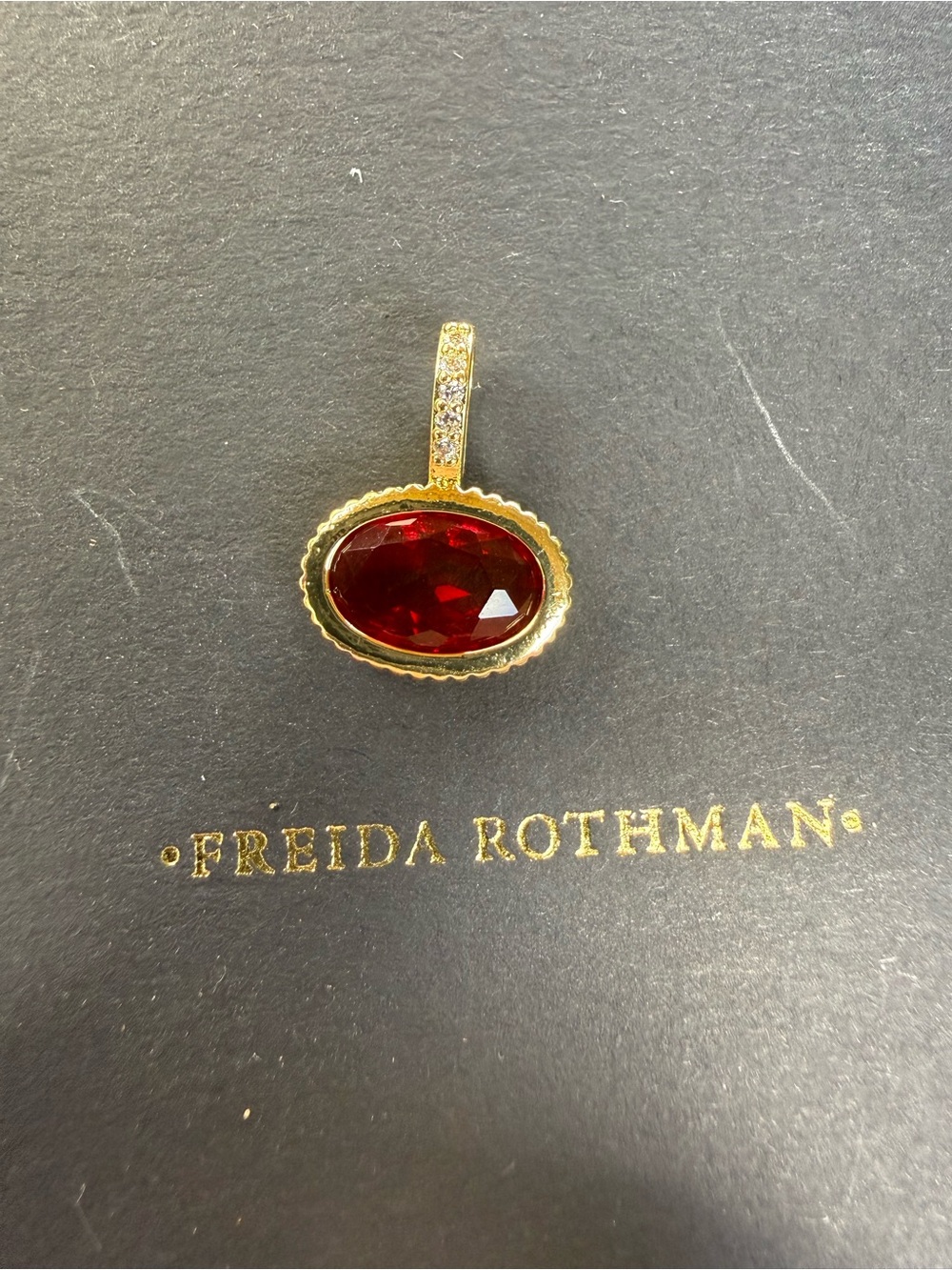 New in Box Freida Rothman Gold & Bold Red Statement Pendant